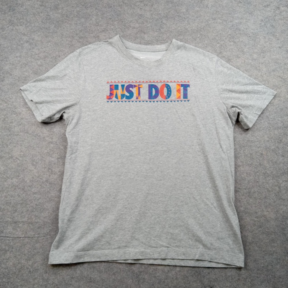 Nike Shirt Mens Medium Gray Dri Fit Just Do It Graphic‎ Athletic Running Tee